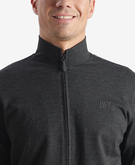 Rayon Nylon Elastane Stretch Jacket with Ribbed Cuffs - Black Melange