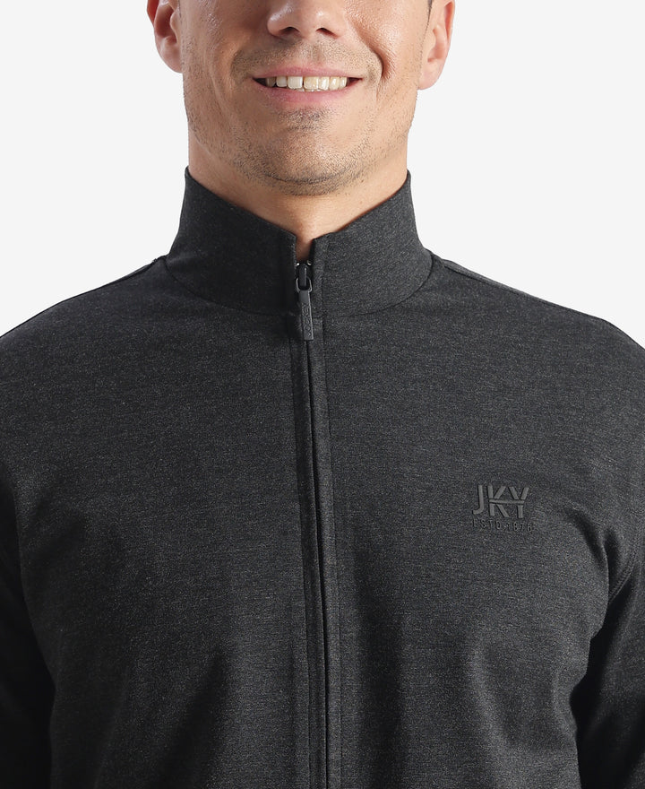 Rayon Nylon Elastane Stretch Jacket with Ribbed Cuffs - Black Melange