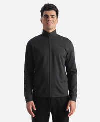 Rayon Nylon Elastane Stretch Jacket with Ribbed Cuffs - Black Melange