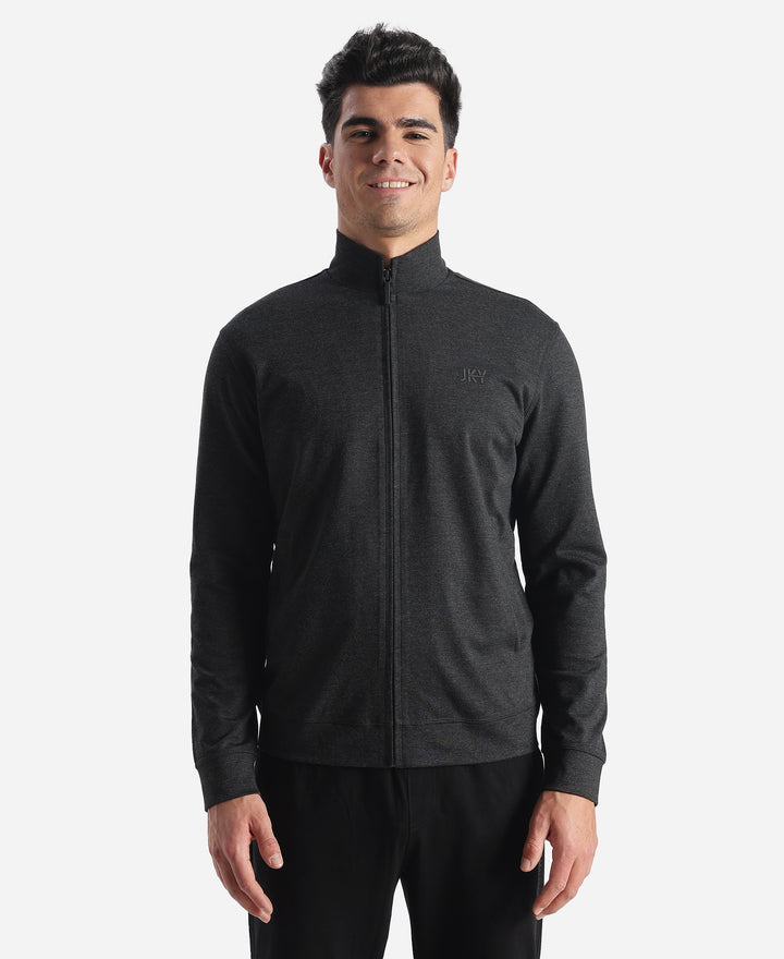 Rayon Nylon Elastane Stretch Jacket with Ribbed Cuffs - Black Melange