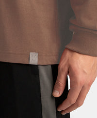 Super Combed Cotton Rich Solid Round Neck Full Sleeve T-Shirt - Brownie Melange