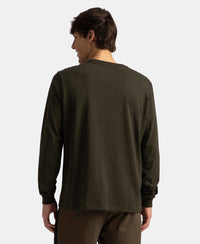 Super Combed Cotton Rich Solid Round Neck Full Sleeve T-Shirt - Olive Melange
