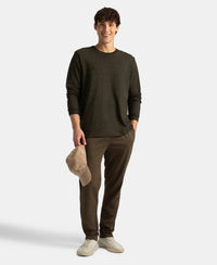 Super Combed Cotton Rich Solid Round Neck Full Sleeve T-Shirt - Olive Melange