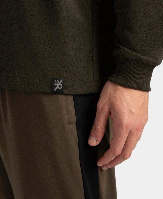 Super Combed Cotton Rich Solid Round Neck Full Sleeve T-Shirt - Olive Melange