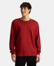 Super Combed Cotton Rich Solid Round Neck Full Sleeve T-Shirt - Sundried Tomato
