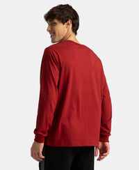 Super Combed Cotton Rich Solid Round Neck Full Sleeve T-Shirt - Sundried Tomato