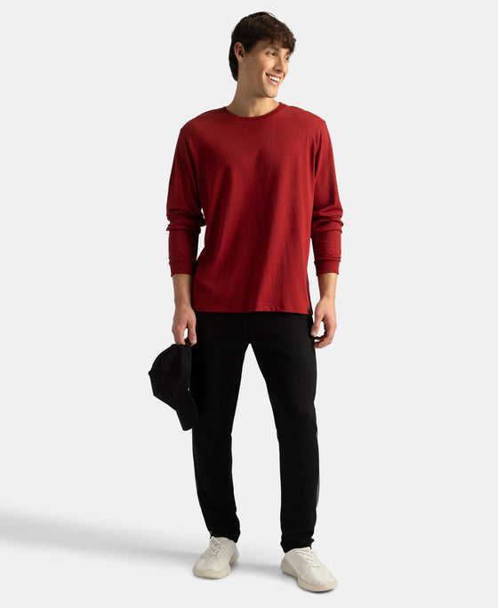 Super Combed Cotton Rich Solid Round Neck Full Sleeve T-Shirt - Sundried Tomato