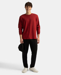 Super Combed Cotton Rich Solid Round Neck Full Sleeve T-Shirt - Sundried Tomato