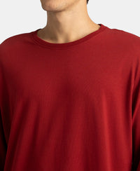 Super Combed Cotton Rich Solid Round Neck Full Sleeve T-Shirt - Sundried Tomato