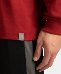 Super Combed Cotton Rich Solid Round Neck Full Sleeve T-Shirt - Sundried Tomato