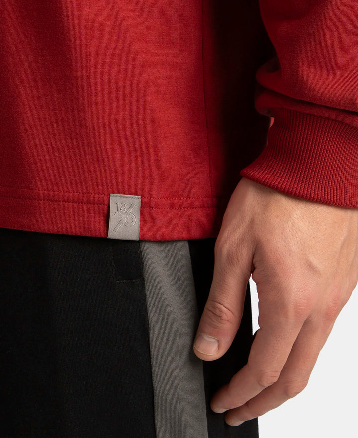 Super Combed Cotton Rich Solid Round Neck Full Sleeve T-Shirt - Sundried Tomato