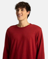 Super Combed Cotton Rich Solid Round Neck Full Sleeve T-Shirt - Sundried Tomato