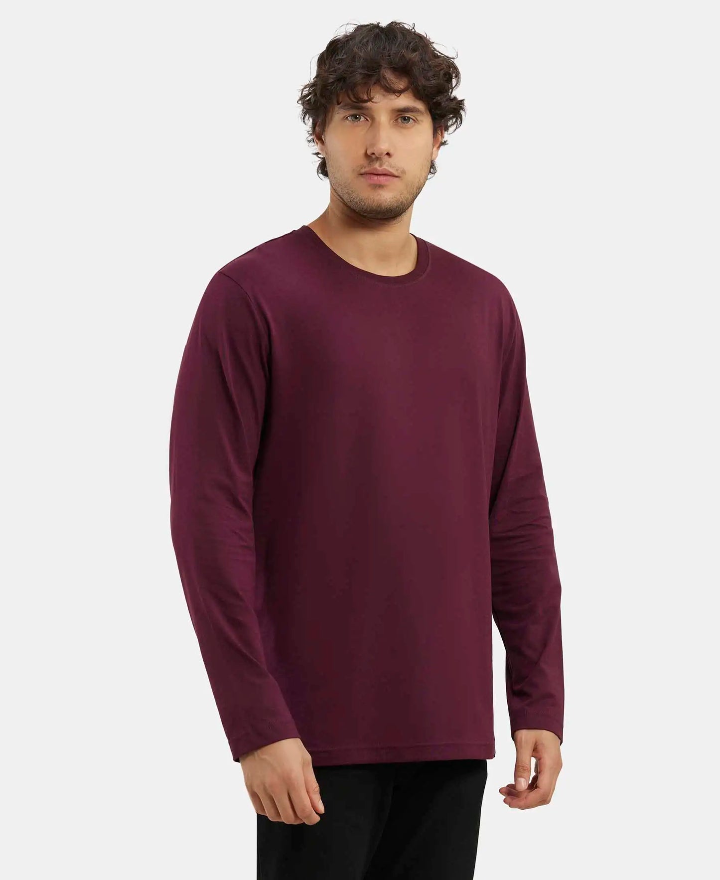 Super Combed Cotton Rich Solid Round Neck Full Sleeve T-Shirt - Wine Tasting-2