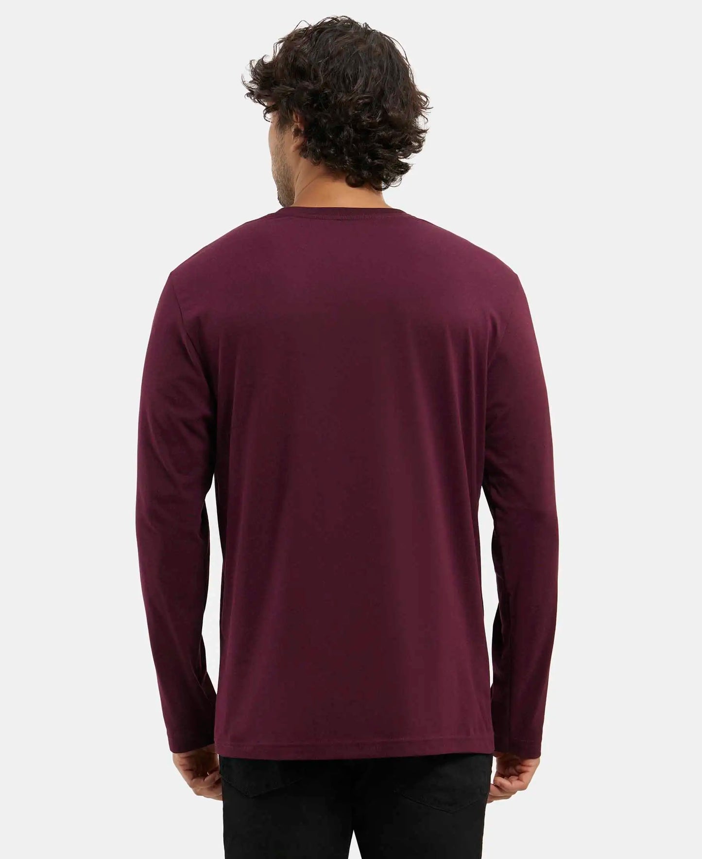Super Combed Cotton Rich Solid Round Neck Full Sleeve T-Shirt - Wine Tasting-3