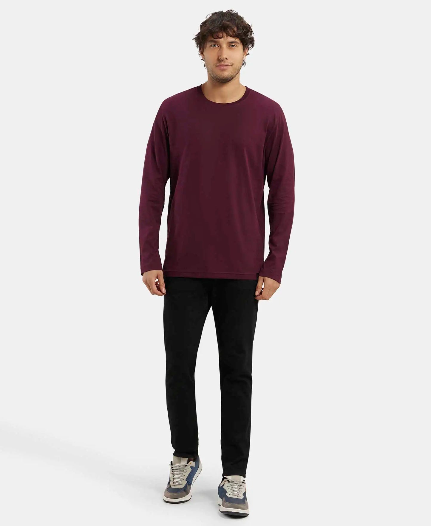 Super Combed Cotton Rich Solid Round Neck Full Sleeve T-Shirt - Wine Tasting-4