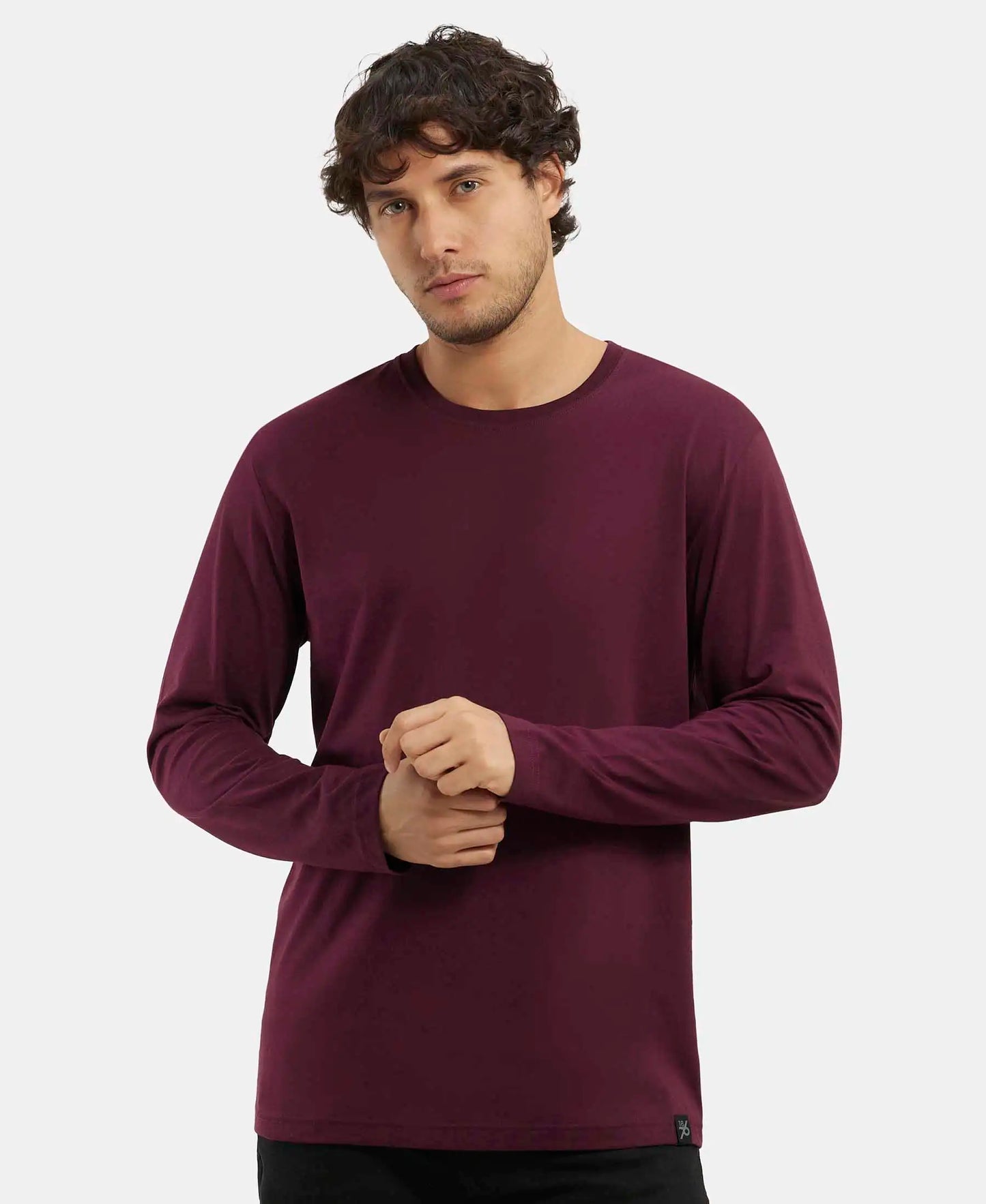 Super Combed Cotton Rich Solid Round Neck Full Sleeve T-Shirt - Wine Tasting-5