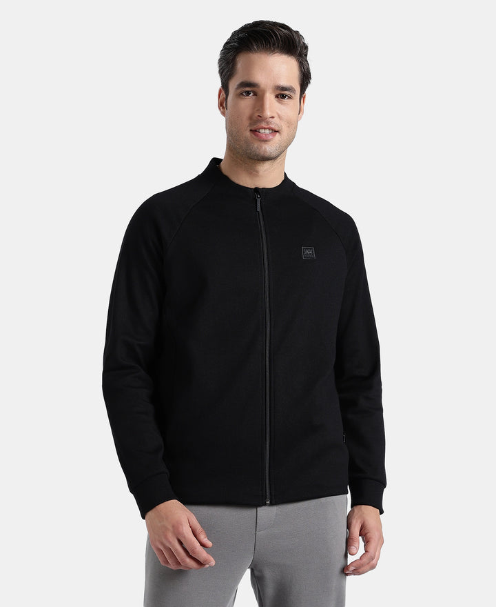 Super Combed Cotton Rich Pique Fabric Jacket with Ribbed Cuffs - Black