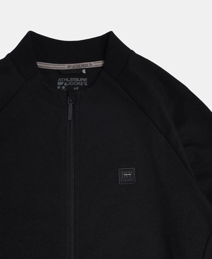 Super Combed Cotton Rich Pique Fabric Jacket with Ribbed Cuffs - Black