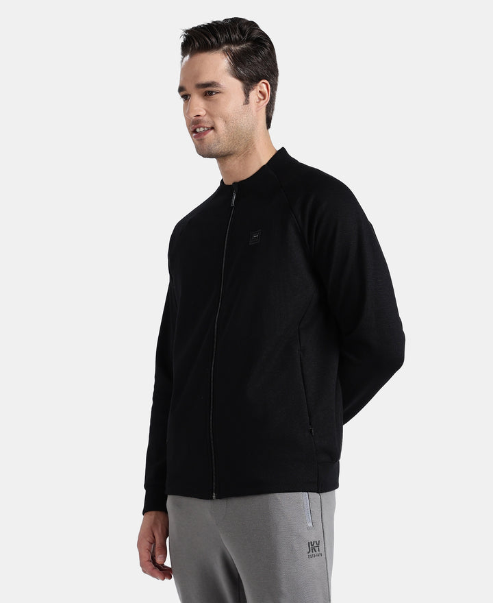 Super Combed Cotton Rich Pique Fabric Jacket with Ribbed Cuffs - Black
