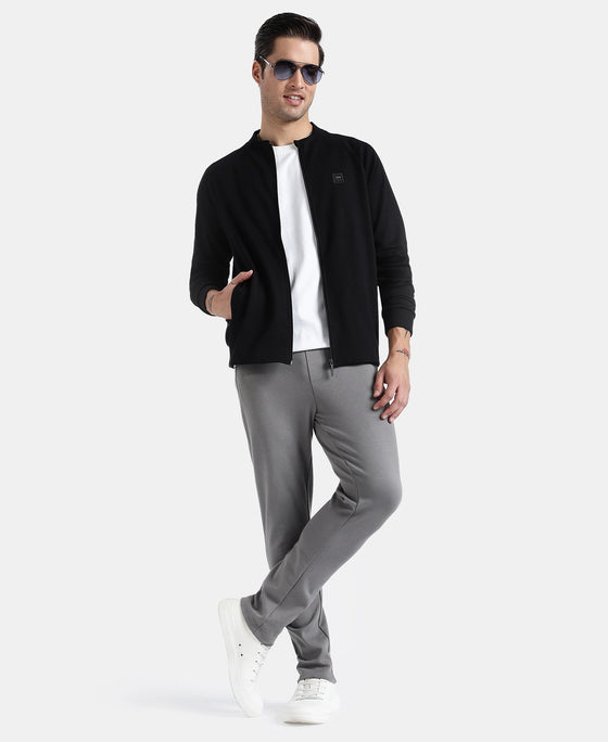 Super Combed Cotton Rich Pique Fabric Jacket with Ribbed Cuffs - Black