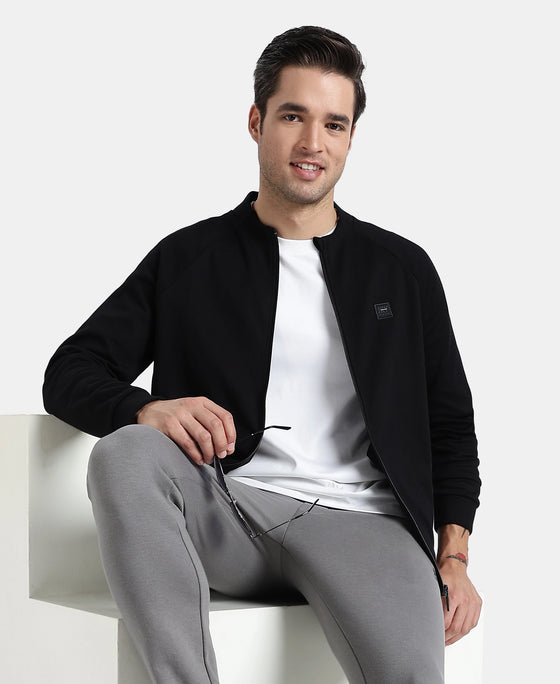 Super Combed Cotton Rich Pique Fabric Jacket with Ribbed Cuffs - Black