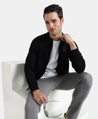 Super Combed Cotton Rich Pique Fabric Jacket with Ribbed Cuffs - Black