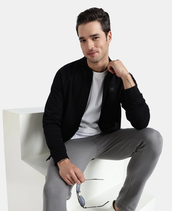 Super Combed Cotton Rich Pique Fabric Jacket with Ribbed Cuffs - Black