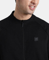 Super Combed Cotton Rich Pique Fabric Jacket with Ribbed Cuffs - Black