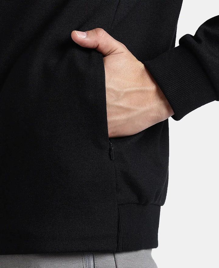 Super Combed Cotton Rich Pique Fabric Jacket with Ribbed Cuffs - Black