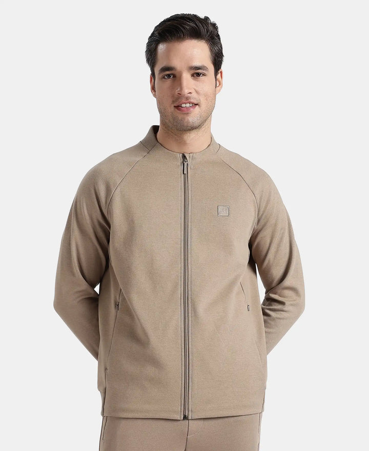 Super Combed Cotton Rich Pique Fabric Jacket with Ribbed Cuffs - Desert Taupe