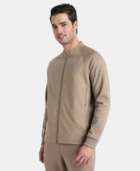 Super Combed Cotton Rich Pique Fabric Jacket with Ribbed Cuffs - Desert Taupe