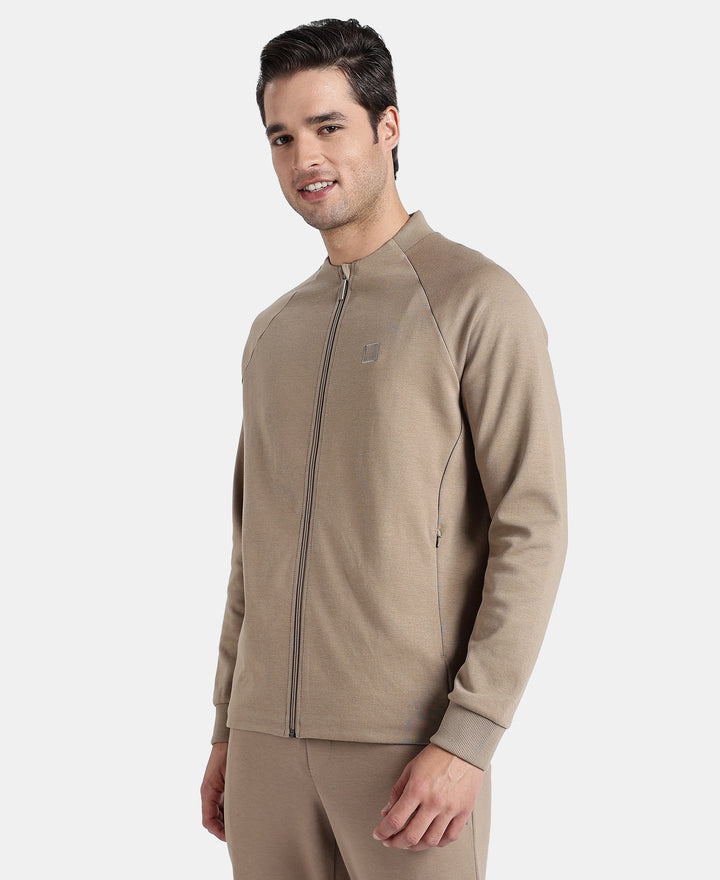 Super Combed Cotton Rich Pique Fabric Jacket with Ribbed Cuffs - Desert Taupe