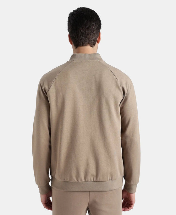 Super Combed Cotton Rich Pique Fabric Jacket with Ribbed Cuffs - Desert Taupe