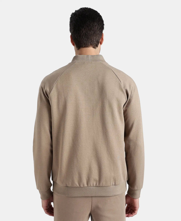 Super Combed Cotton Rich Pique Fabric Jacket with Ribbed Cuffs - Desert Taupe