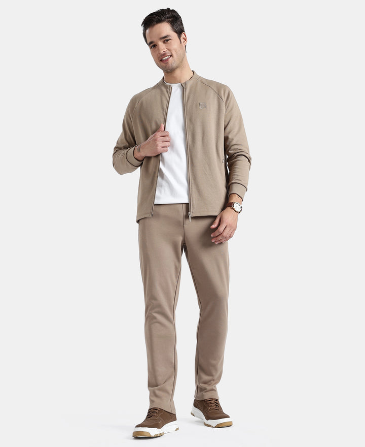 Super Combed Cotton Rich Pique Fabric Jacket with Ribbed Cuffs - Desert Taupe