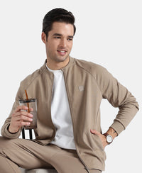 Super Combed Cotton Rich Pique Fabric Jacket with Ribbed Cuffs - Desert Taupe