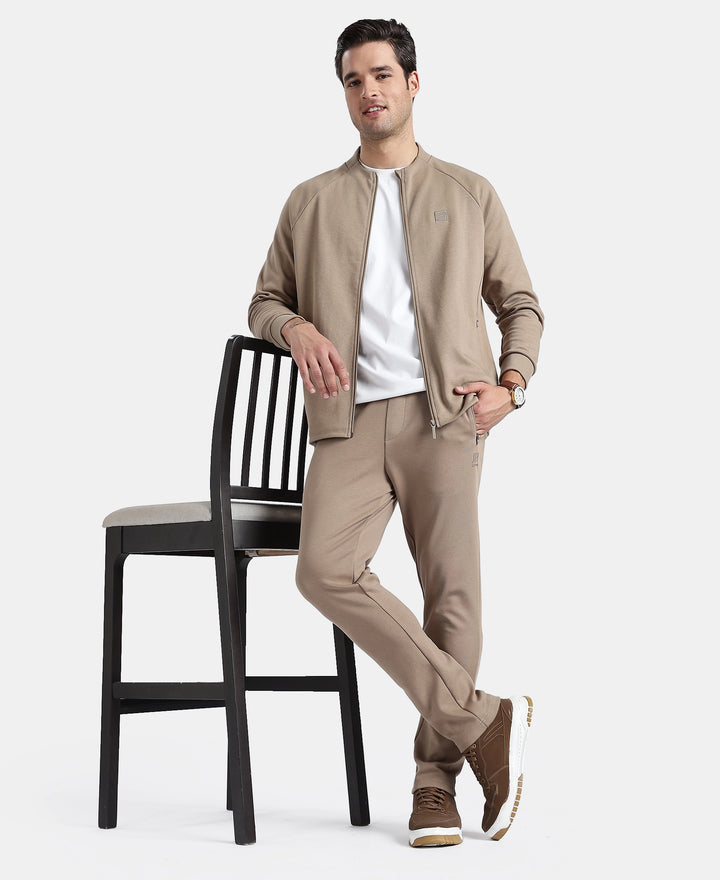 Super Combed Cotton Rich Pique Fabric Jacket with Ribbed Cuffs - Desert Taupe