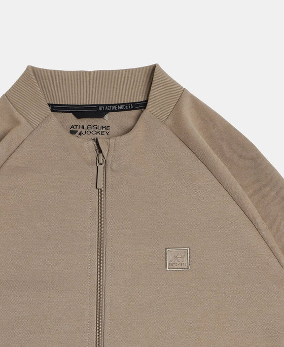 Super Combed Cotton Rich Pique Fabric Jacket with Ribbed Cuffs - Desert Taupe