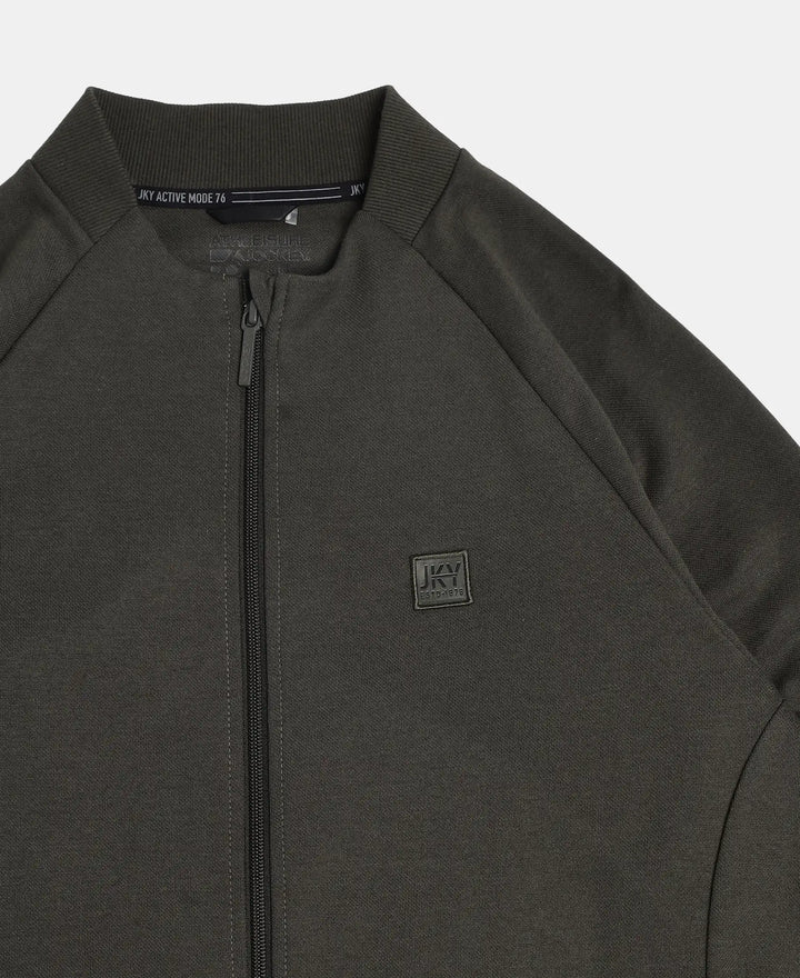 Super Combed Cotton Rich Pique Fabric Jacket with Ribbed Cuffs - Olive