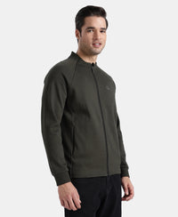 Super Combed Cotton Rich Pique Fabric Jacket with Ribbed Cuffs - Olive