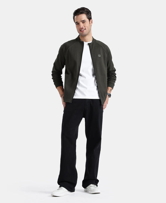 Super Combed Cotton Rich Pique Fabric Jacket with Ribbed Cuffs - Olive