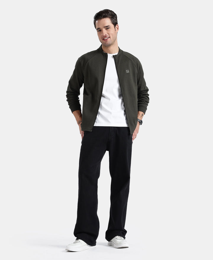 Super Combed Cotton Rich Pique Fabric Jacket with Ribbed Cuffs - Olive