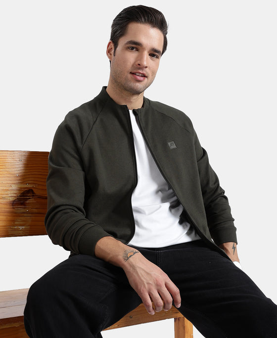 Super Combed Cotton Rich Pique Fabric Jacket with Ribbed Cuffs - Olive