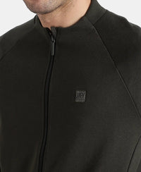 Super Combed Cotton Rich Pique Fabric Jacket with Ribbed Cuffs - Olive