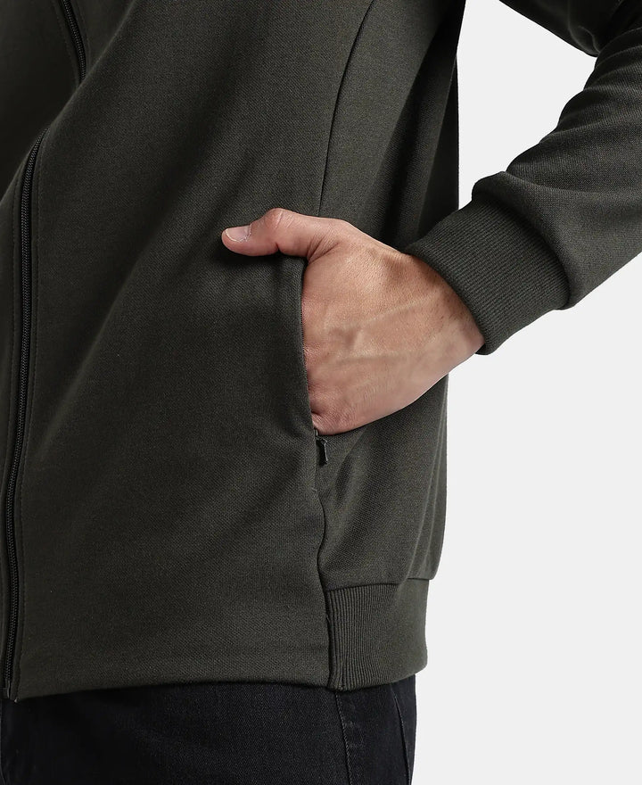 Super Combed Cotton Rich Pique Fabric Jacket with Ribbed Cuffs - Olive