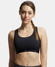 Wirefree Padded Tactel Nylon Elastane Stretch Full Coverage Racerback Styling Sports Bra with StayFresh and StayDry Treatment - Black