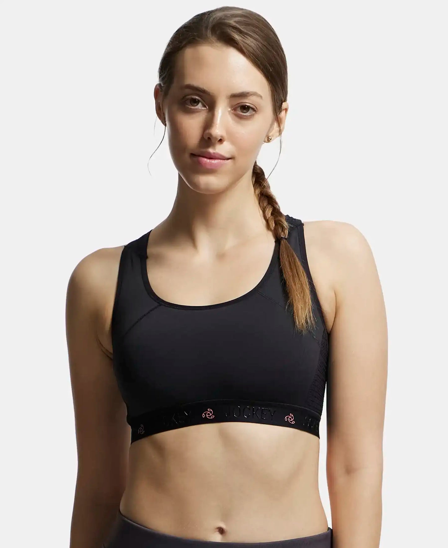 Wirefree Padded Tactel Nylon Elastane Stretch Full Coverage Racer Back Styling Sports Bra with StayFresh and StayDry Treatment - Black