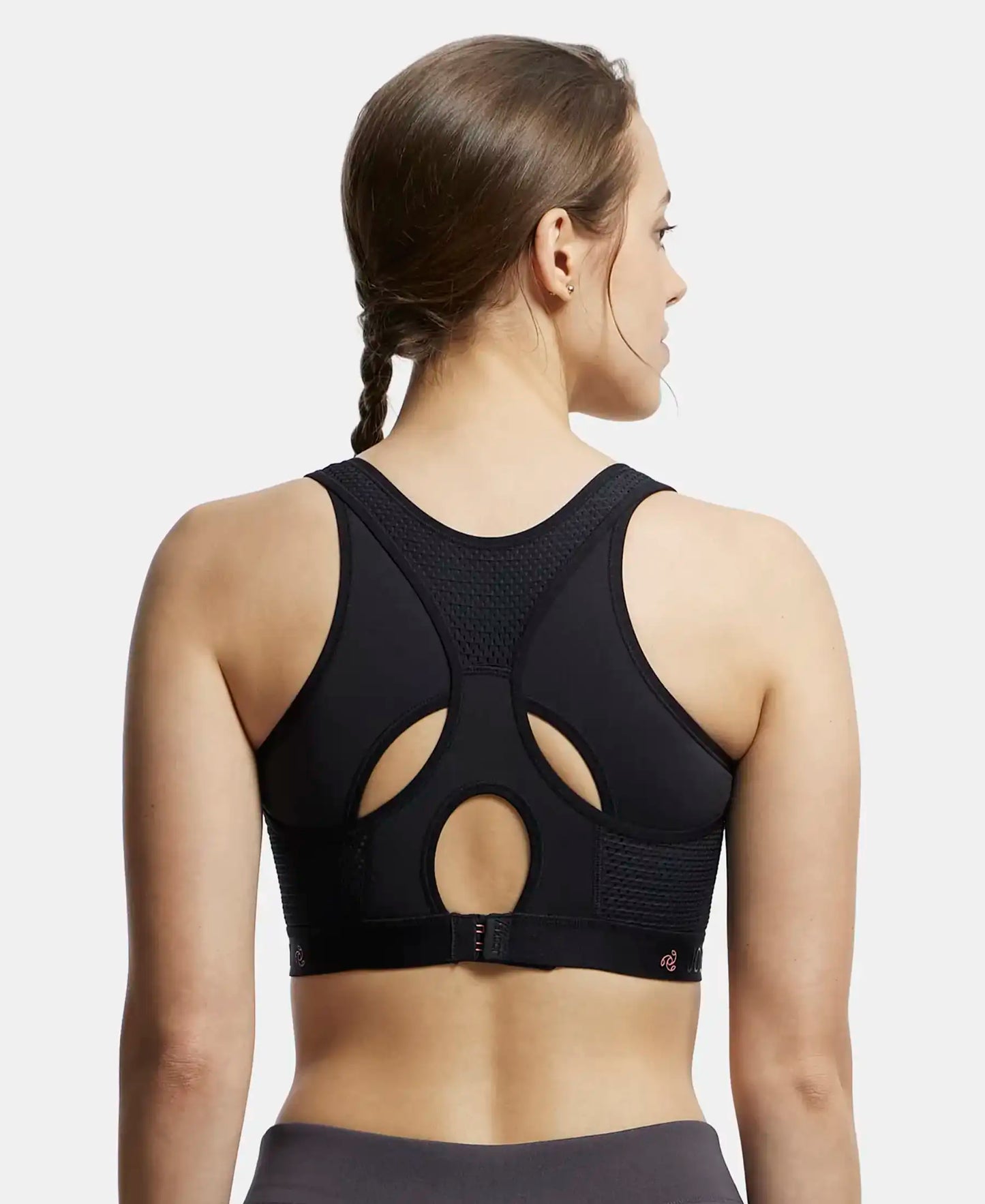 Wirefree Padded Tactel Nylon Elastane Stretch Full Coverage Racer Back Styling Sports Bra with StayFresh and StayDry Treatment - Black