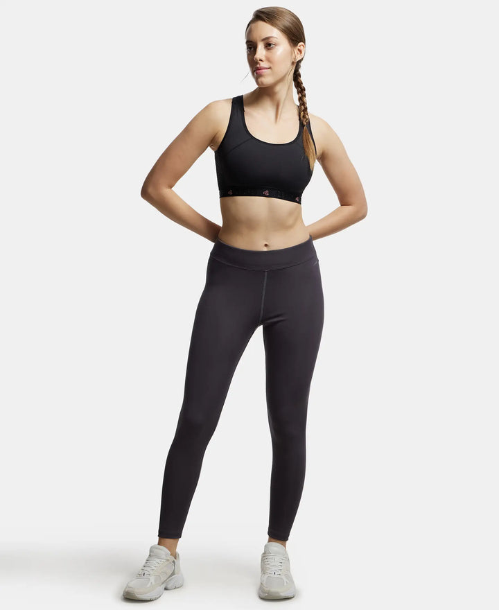 Wirefree Padded Tactel Nylon Elastane Stretch Full Coverage Racerback Styling Sports Bra with StayFresh and StayDry Treatment - Black