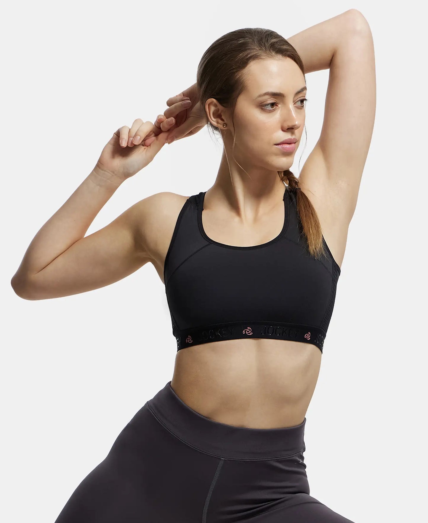 Wirefree Padded Tactel Nylon Elastane Stretch Full Coverage Racer Back Styling Sports Bra with StayFresh and StayDry Treatment - Black